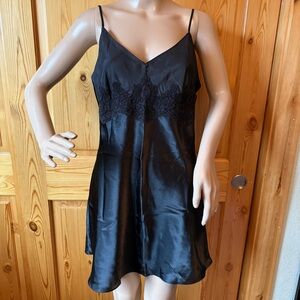 Vintage Y2k Jones New York Black Satin Slip Dress M Lace Babydoll Whimsigoth